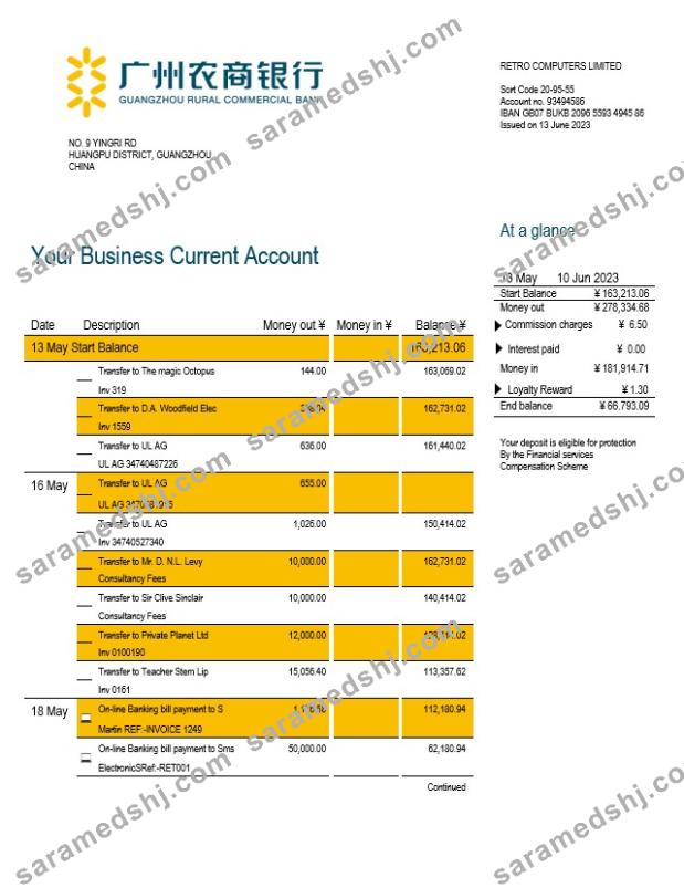 Guangzhou Rural Commercial Bank company statement Word and PDF template